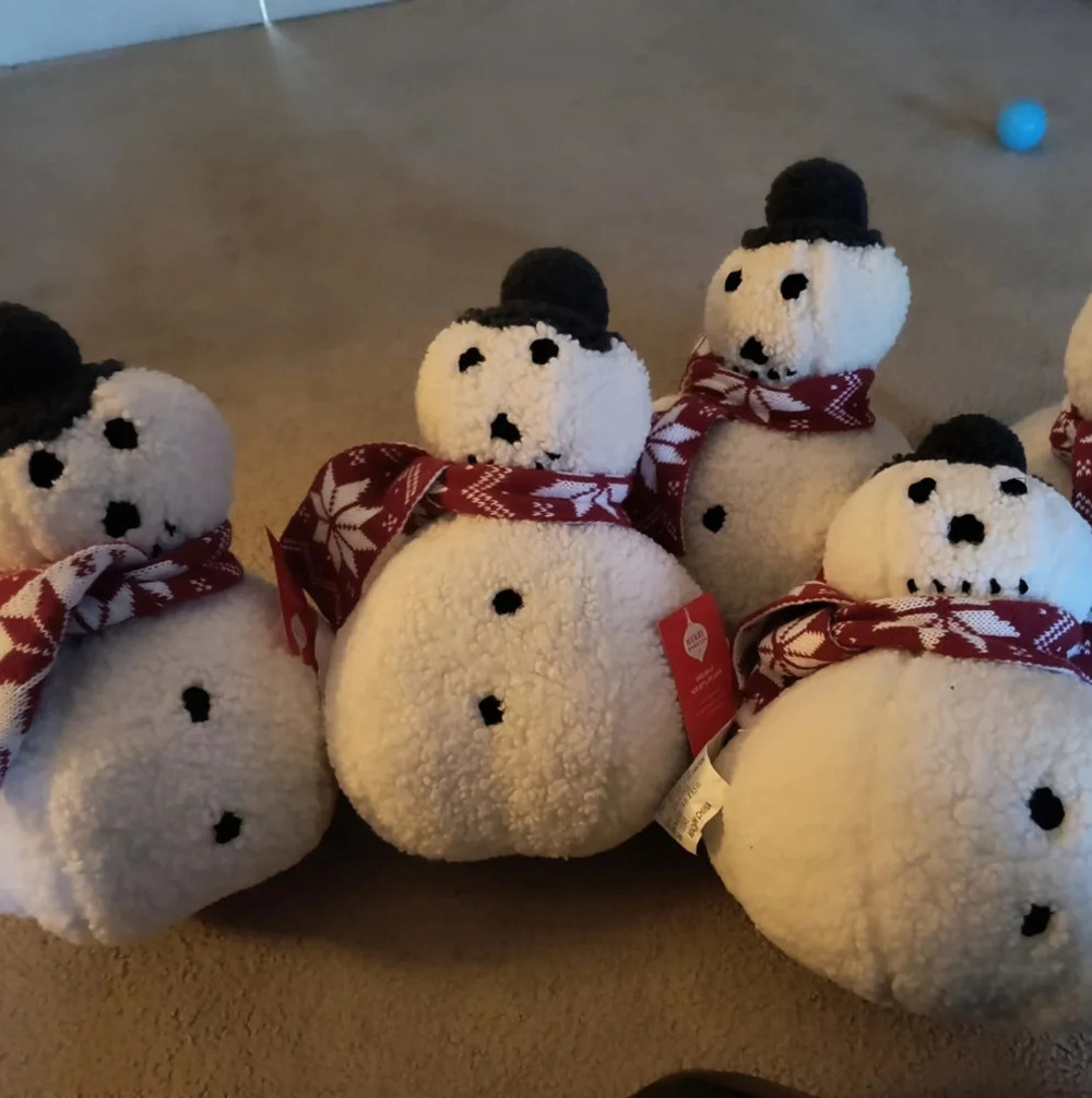 Aldi Sherpa snowman funny viral man bun derp snowderp winter scarf pottery barn